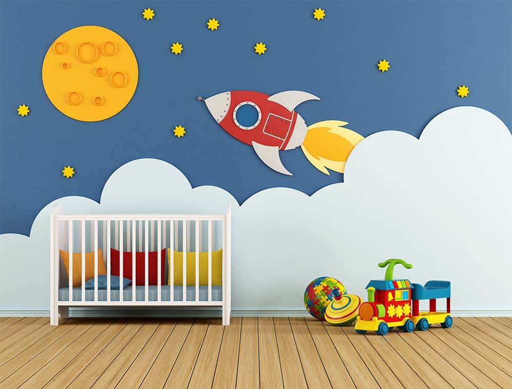 space theme of rockets and stars baby nursery room wall decor