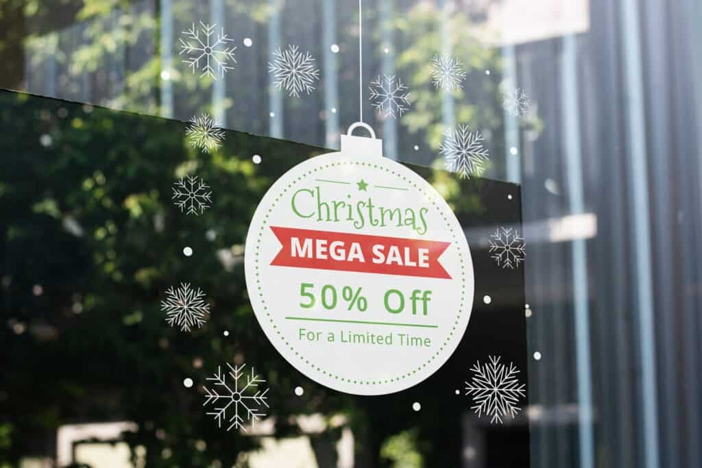 Window decals can show your festive holiday decorations and spread news about your deals